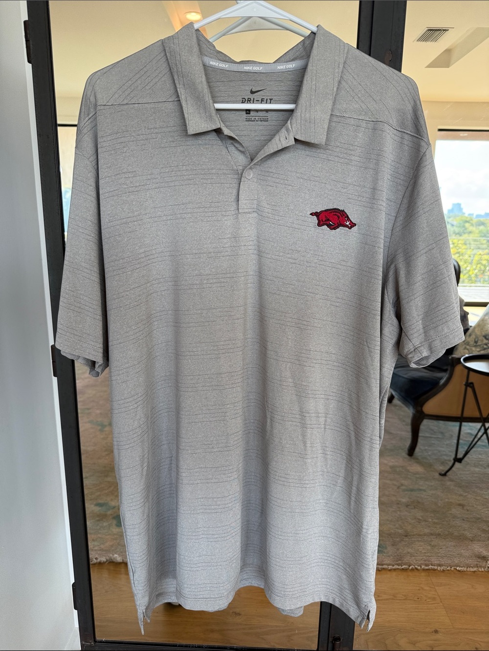 Nike Gray Polo with Red Arkansas Razorbacks Logo
